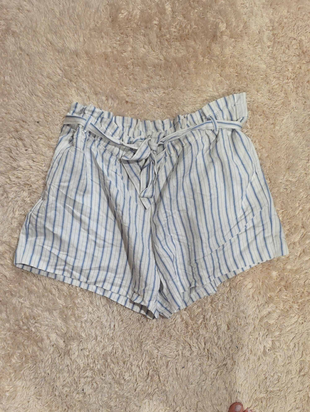 LOFT Blue and White Striped Paperbag Waist Shorts